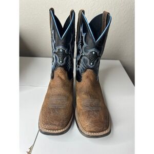 Ariat Western Boots Kids Size 1.5 Brown Black Blue Excellent Square Toe 10012794